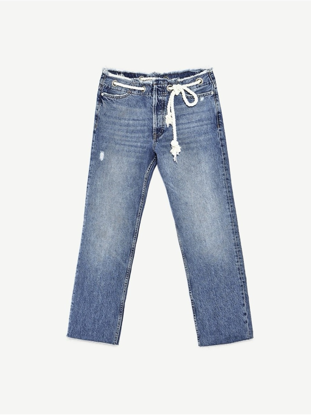 Zara Women Blue Denim Jeans with Rope Waist Tie